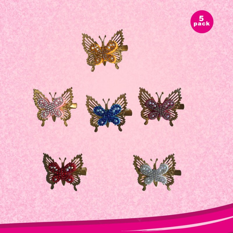 5 Pack Elegant Rhinestone Butterfly Hair Clip