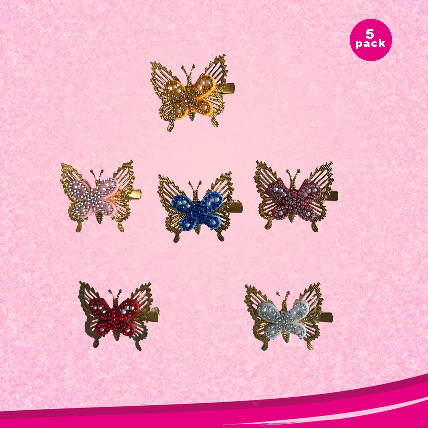 5 Pack Elegant Rhinestone Butterfly Hair Clip
