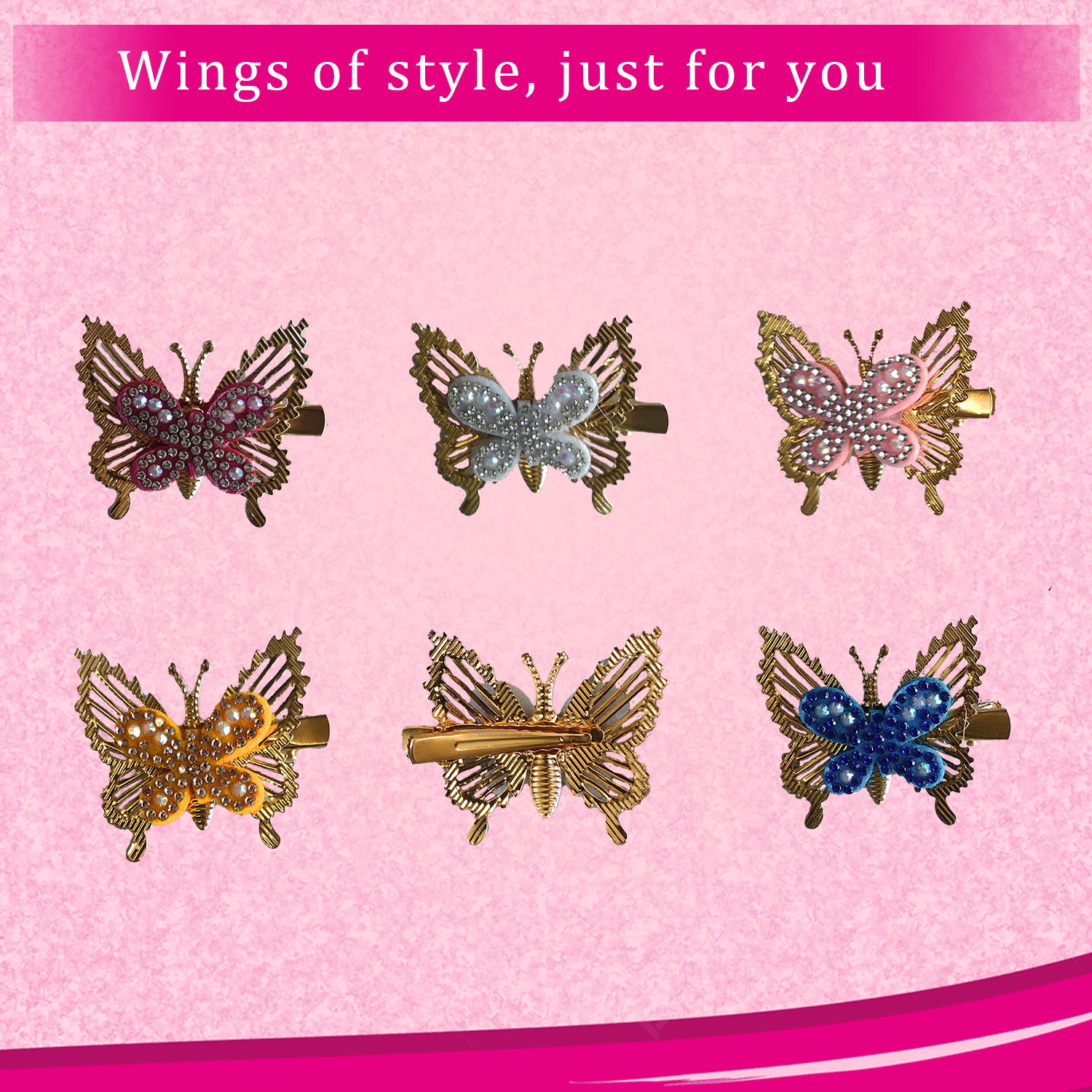 5 Pack Elegant Rhinestone Butterfly Hair Clip - Image 3