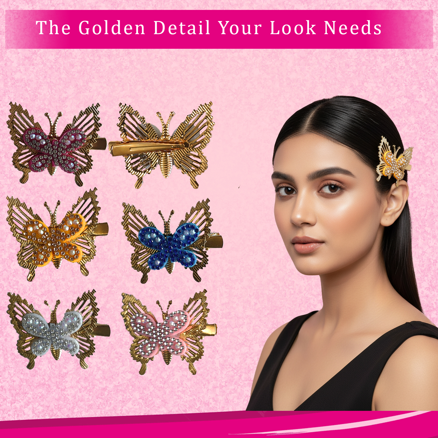 5 Pack Elegant Rhinestone Butterfly Hair Clip - Image 4