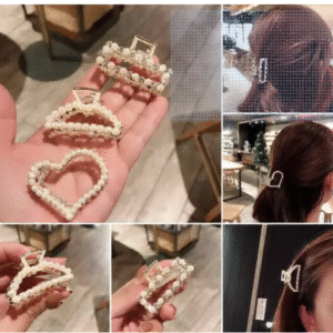 Alternative view of Gold Metal Hair Claw Clips with Faux Pearls & Rhinestones for Women & Girls (Pack of 2)