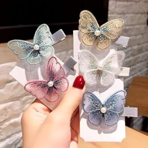 3D Colorful Organza Butterfly Hair Clips with Pearl Accents (Pack of 4/5)