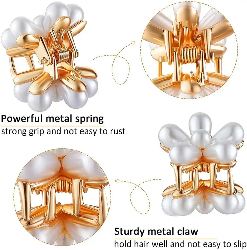 Mini Pearl Flower Hair Claw Clips for & Girls - Image 3
